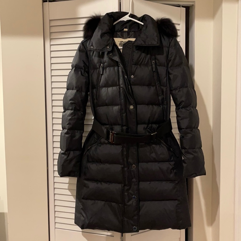 Burberry London Black Fur Puffer Coat S 0 2